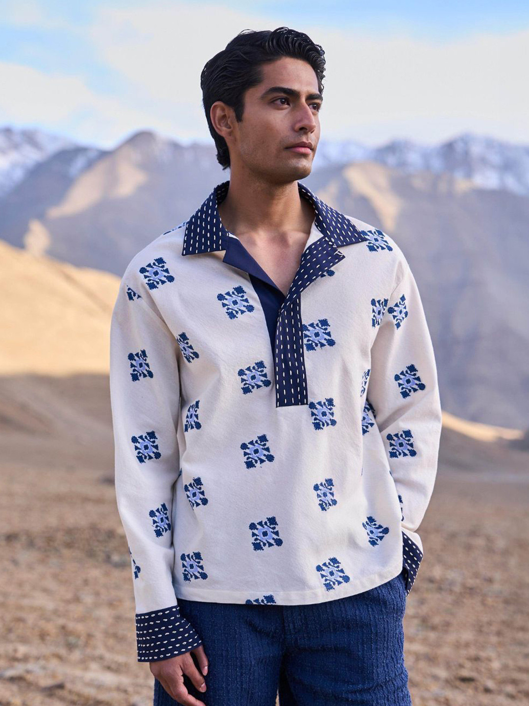 Dash and Dot Men Relaxed Fit Conversational Printed Cuban Collar Cotton Casual Shirt