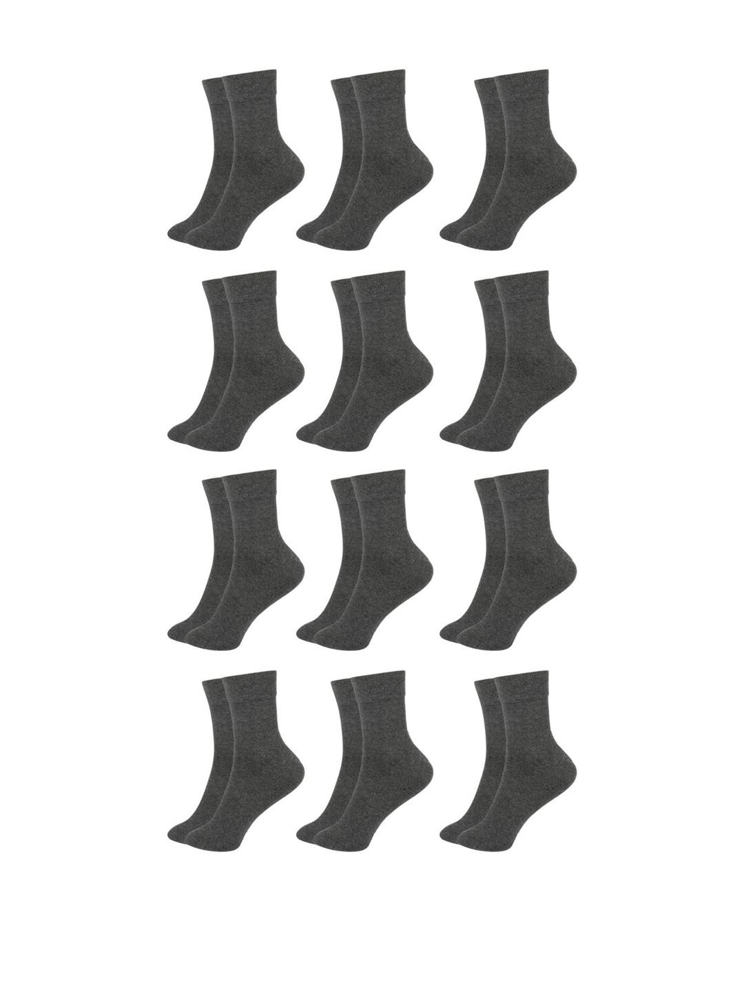 MUKHAKSH Unisex 12 Pairs Grey Plain Ankle Length Cotton Socks