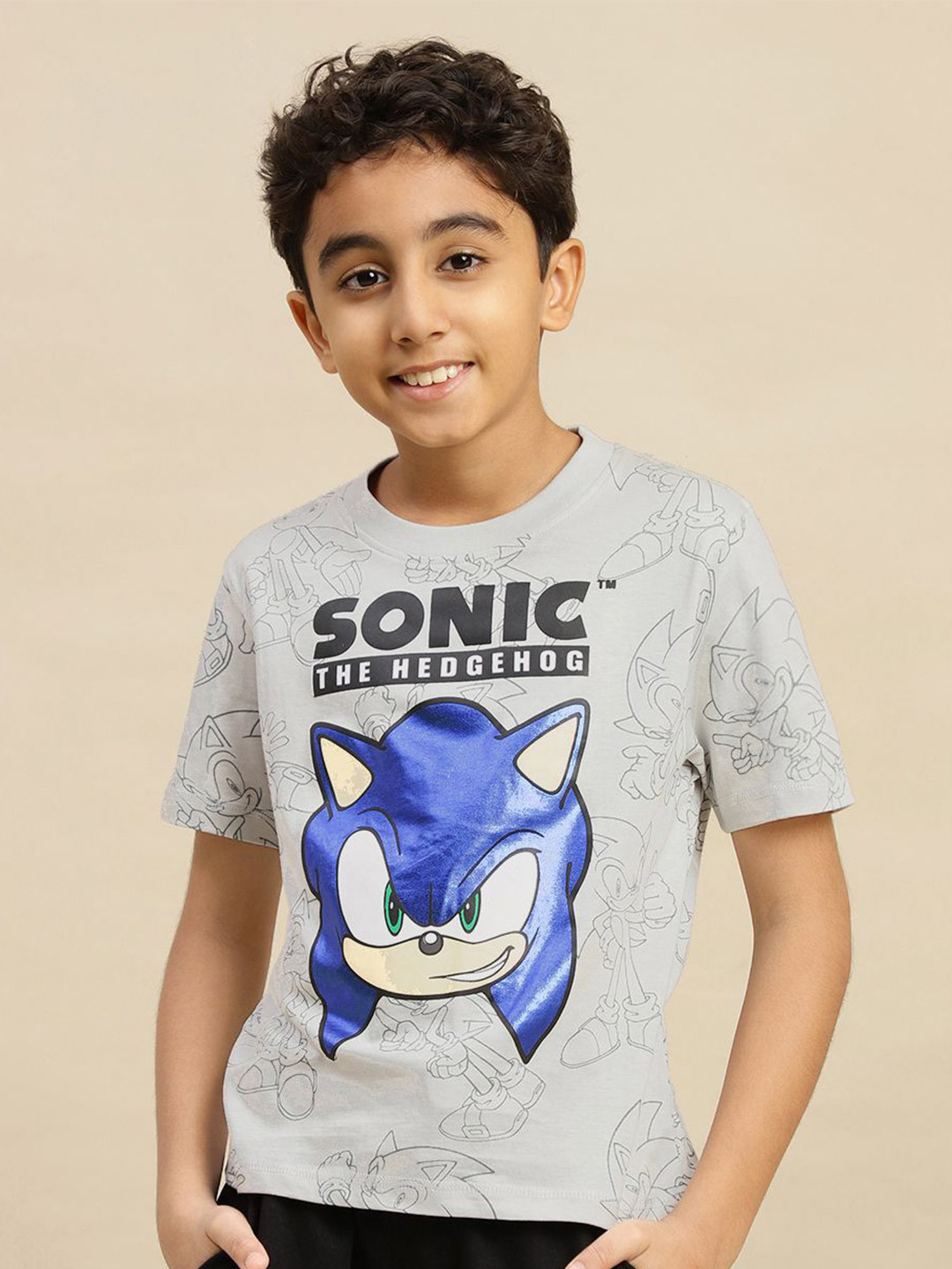 Kids Ville Boys Sonic Modern Printed Round Neck Short Sleeves Pure Cotton T-Shirt
