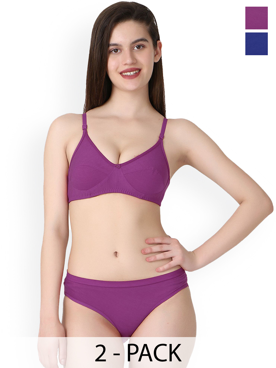 Samvar Pack Of 2 Cotton Non Padded Lingerie Set A-Ruchi-Sett_B,Pu