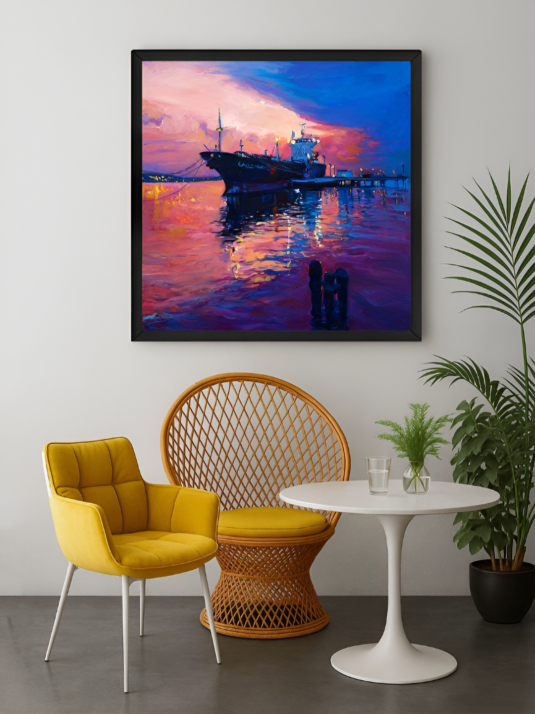 999Store Blue & Pink Ship Printed Canvas Wall Art