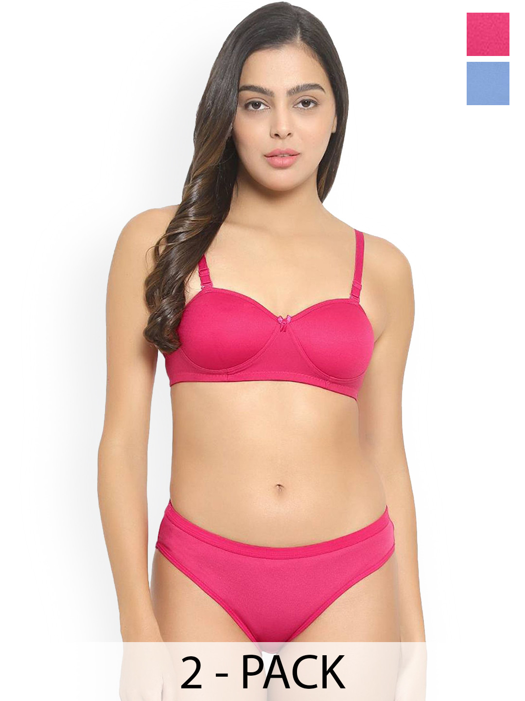 Samvar Pack Of 2 Cotton Lightly Padded Lingerie Set Demi-Set_L-B,P