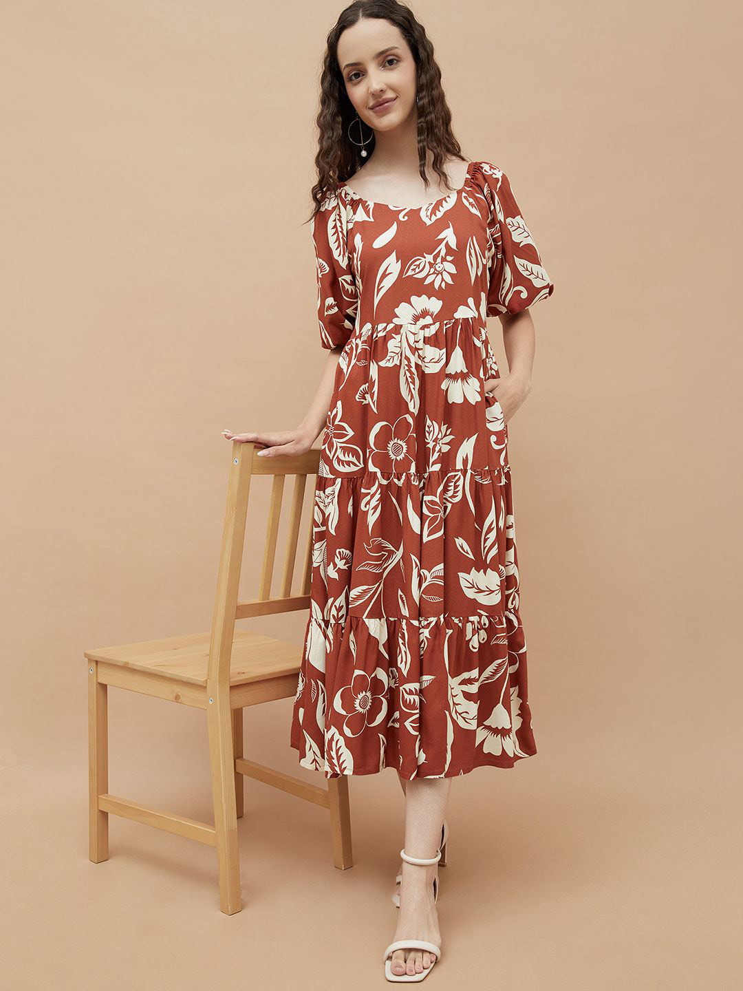Colour Me by Melange Women Print A-Line Midi Dress