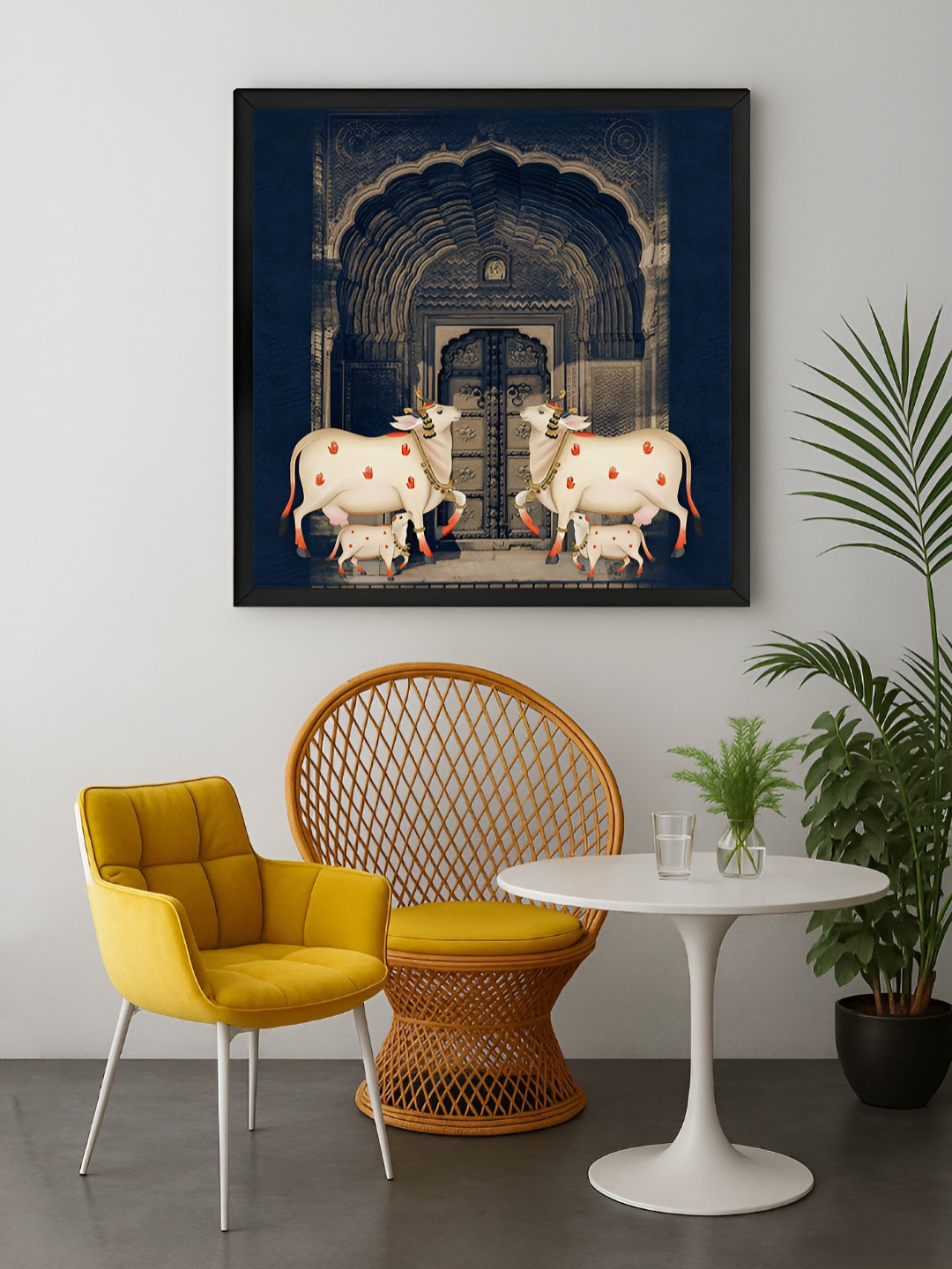 999Store Black & Off White 1 Piece Cows With Calves Canvas Wall Art