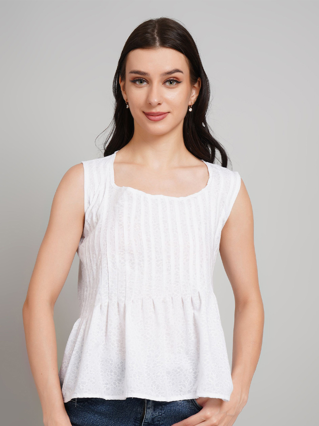 Gora Glama Women Cotton Square Neck Peplum Top