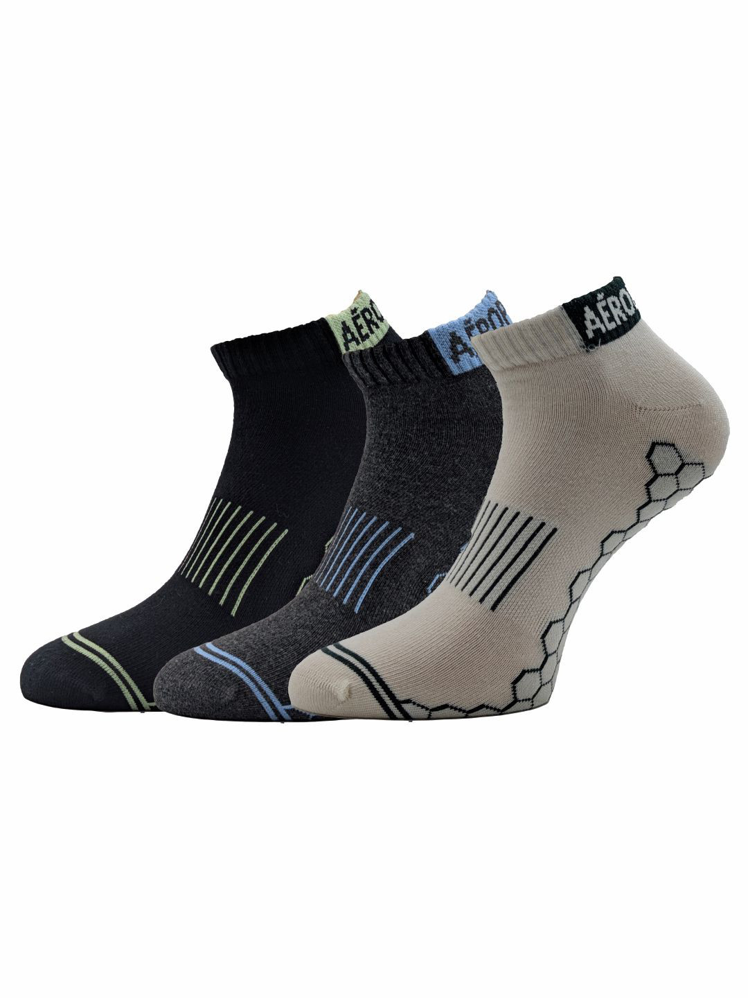 Aeropostale Men Pack Of 3 Striped Flat Knit Low Cut Ankle Length Socks