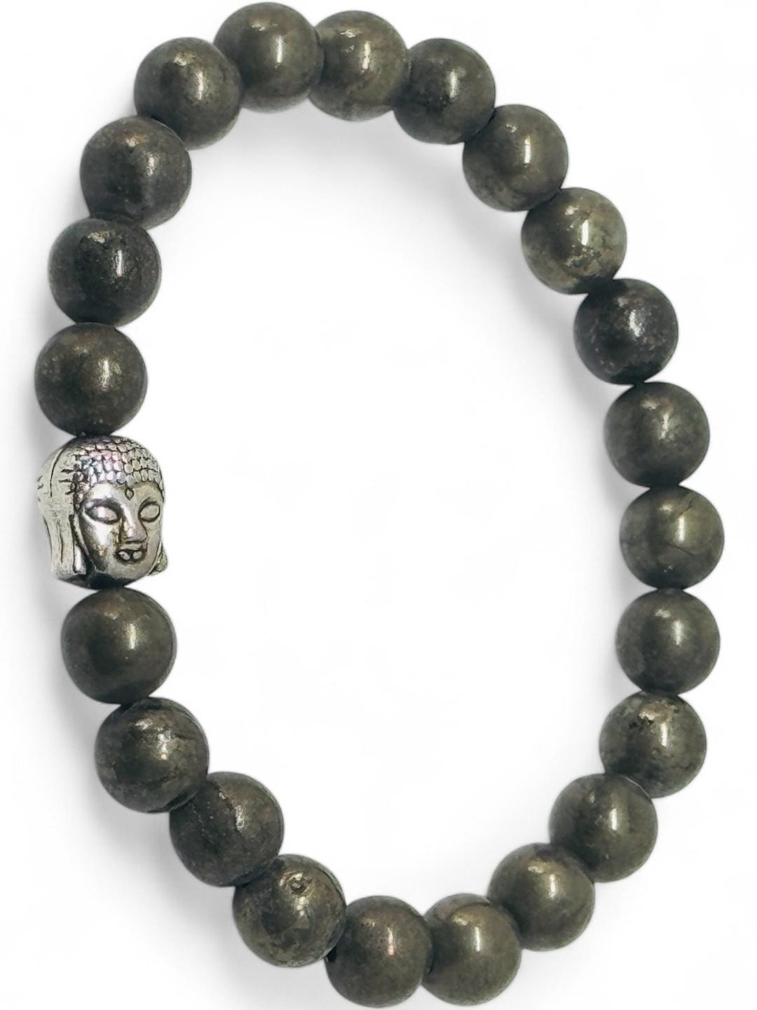 Gems Guru Buddha Pyrite Stone Elasticated Bracelet