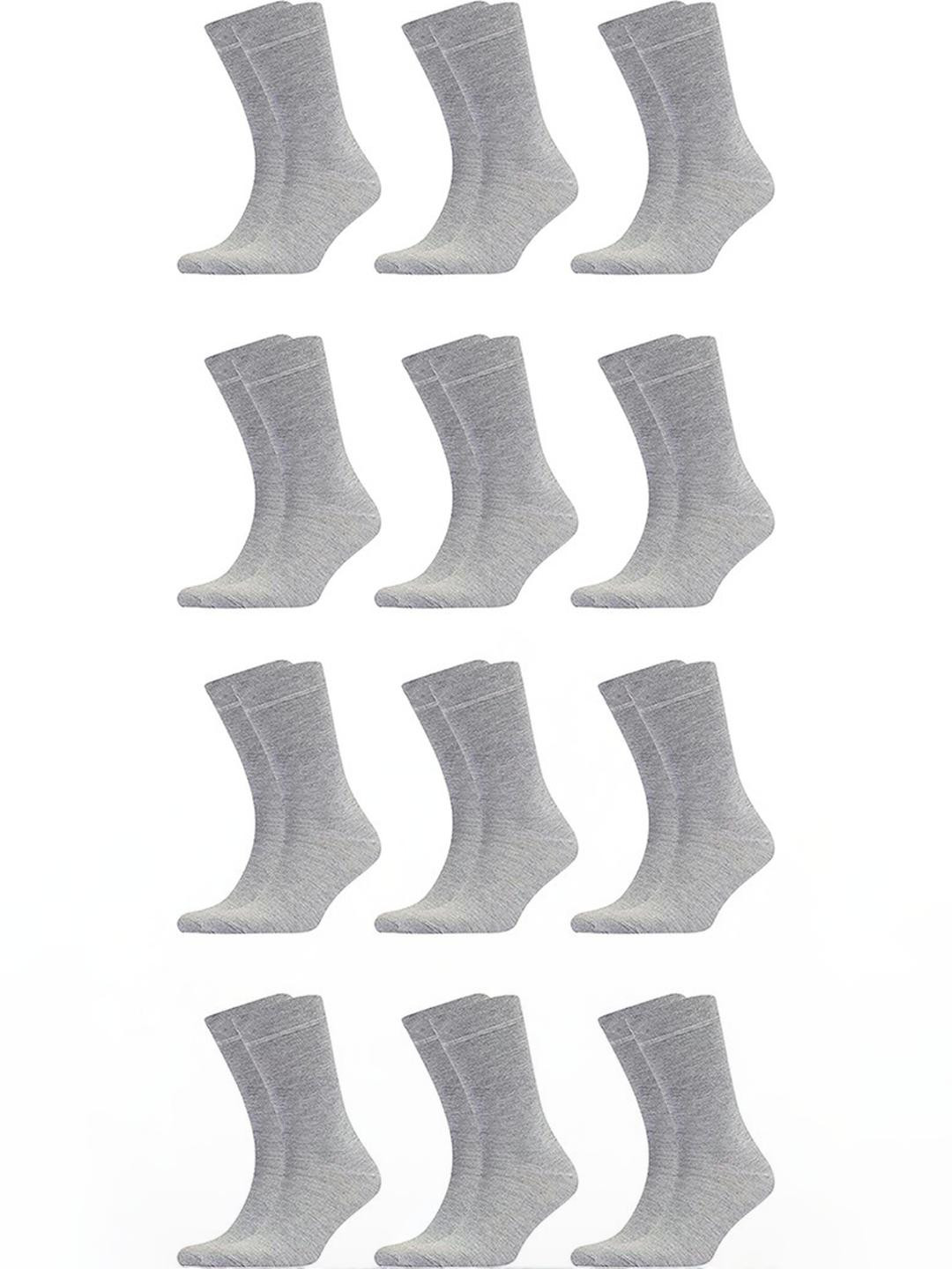MUKHAKSH Boys 12 Pairs Grey Calf Length Casual Socks