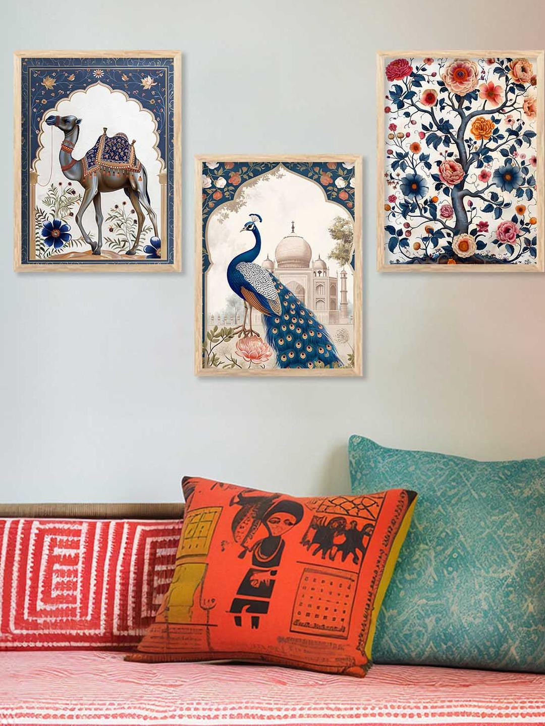 WALLLANE 3 Piece Multicolor Wood Birds and Animal Wall Painting