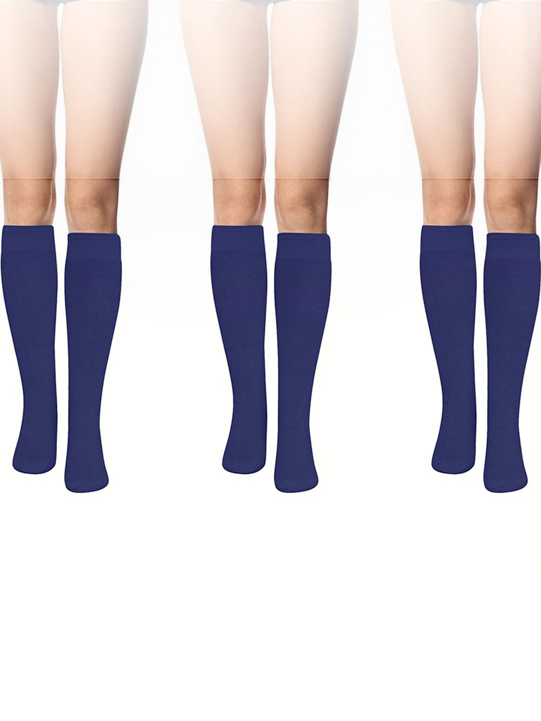 MUKHAKSH 3 Pairs Boy's Navy Blue Knee Length Socks