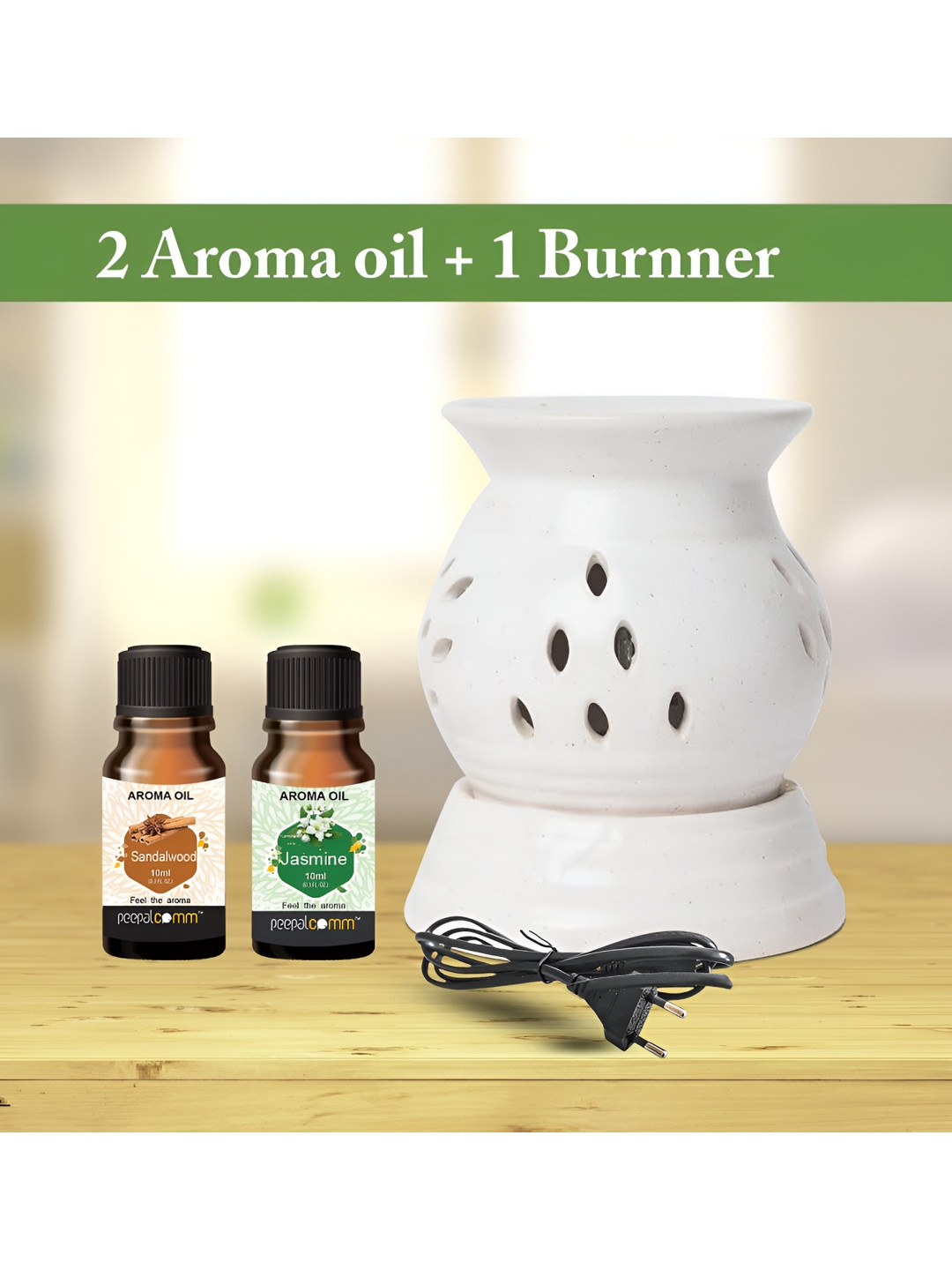 PEEPALCOMM 3Pcs White Electric Scented Diffuser With Sandalwood & Jasmine Oils - 10ml Each