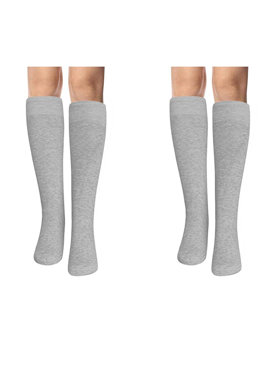 MUKHAKSH Unisex Winter Melange Grey Pair Of 2 Knee Length Socks