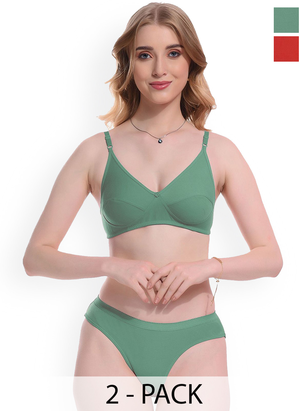 Samvar Pack Of 2 Cotton Non Padded Lingerie Set Ruchi-Set_R,G