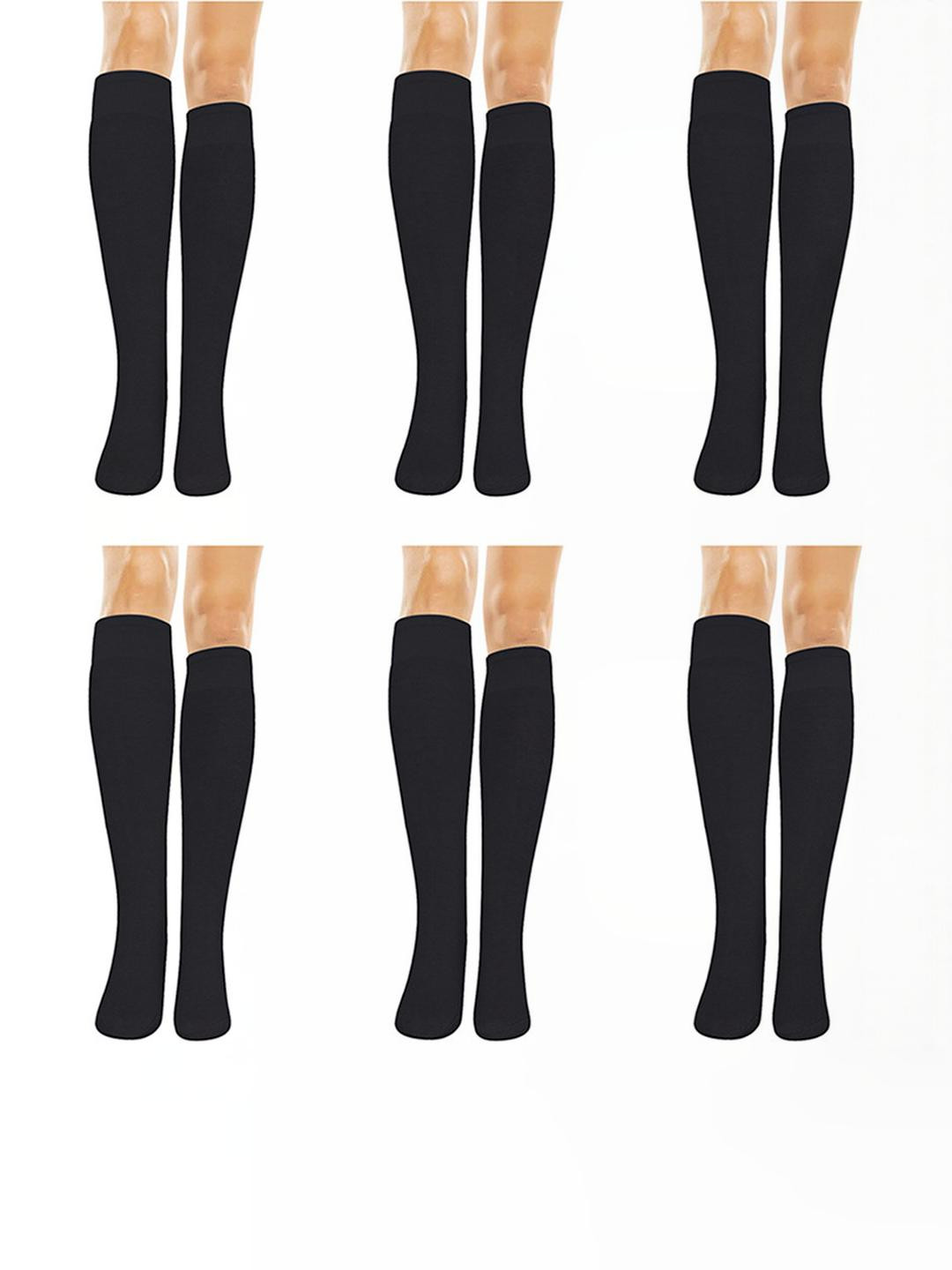 MUKHAKSH Pack of 6 Girls Black Knee-Length Socks