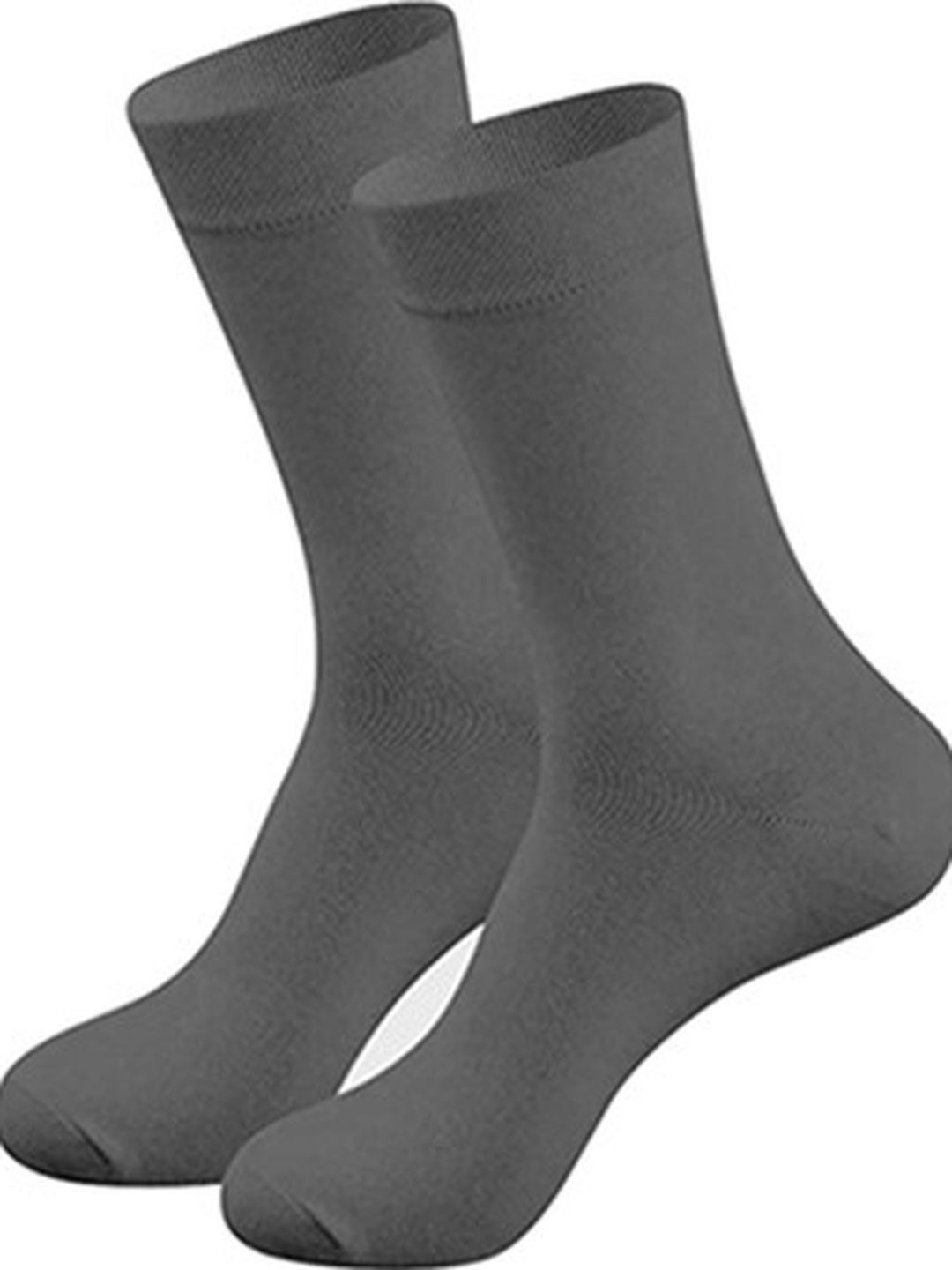 MUKHAKSH Men 3 Pairs Cotton Plain Dark Grey Calf Socks