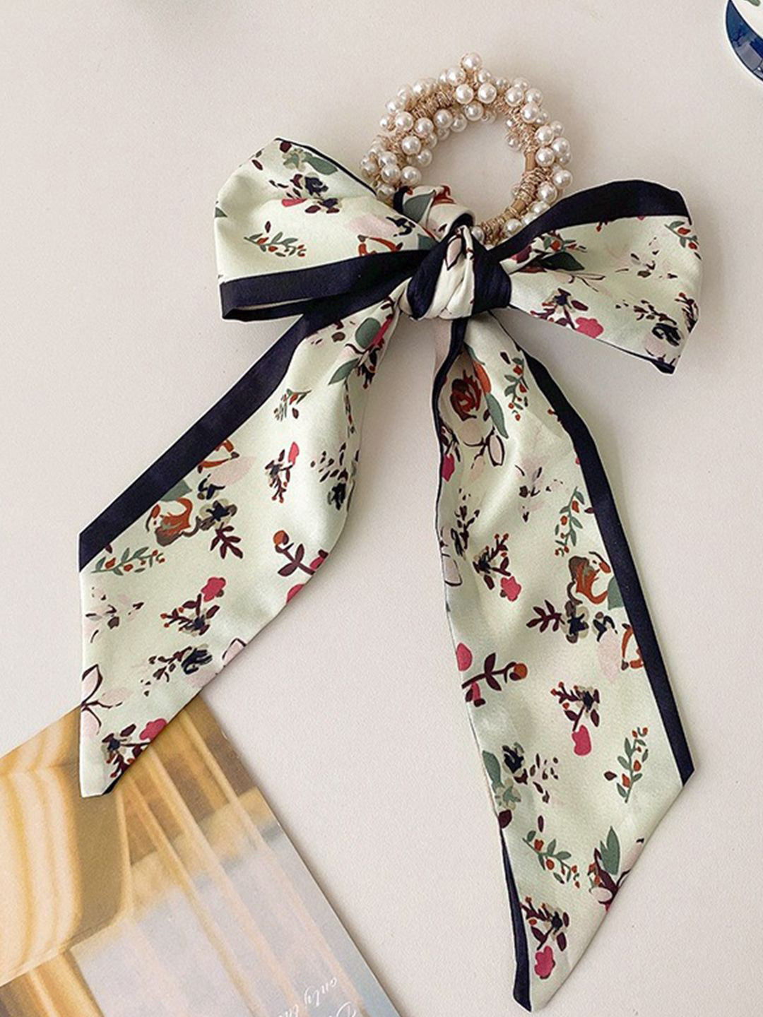 LYKAA Set of 1 Brown Printed Satin Scarf Hair Scrunchies With Pearl