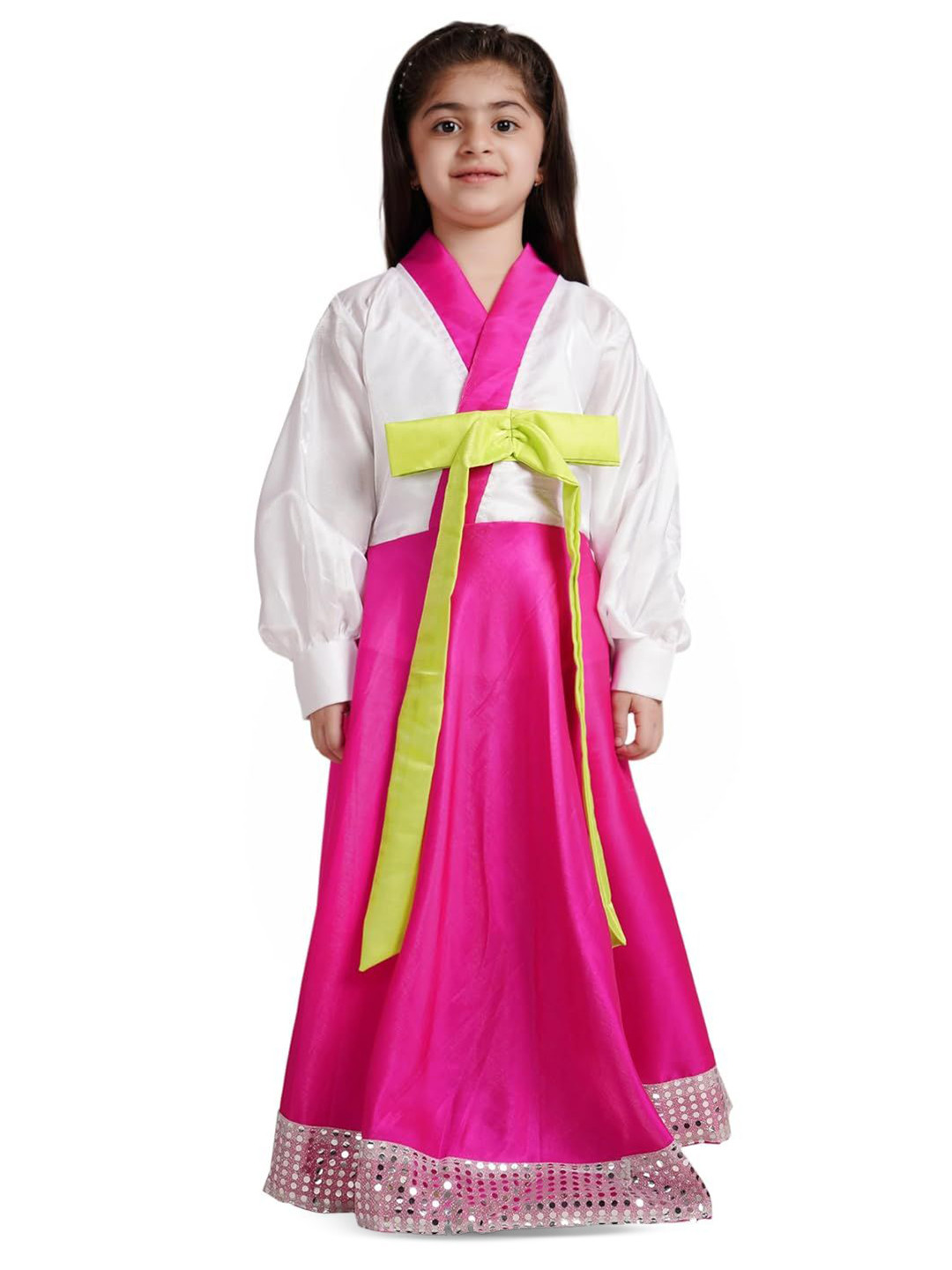 Kaku Fancy dresses Girls Colourblocked Shirt With Skirt Korean Costume