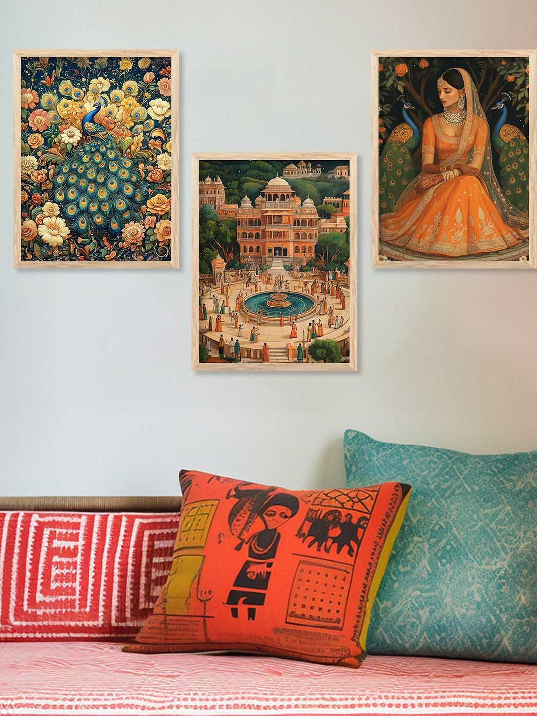 WALLLANE Brown 3 Piece Canvas Religious Wall Paintings