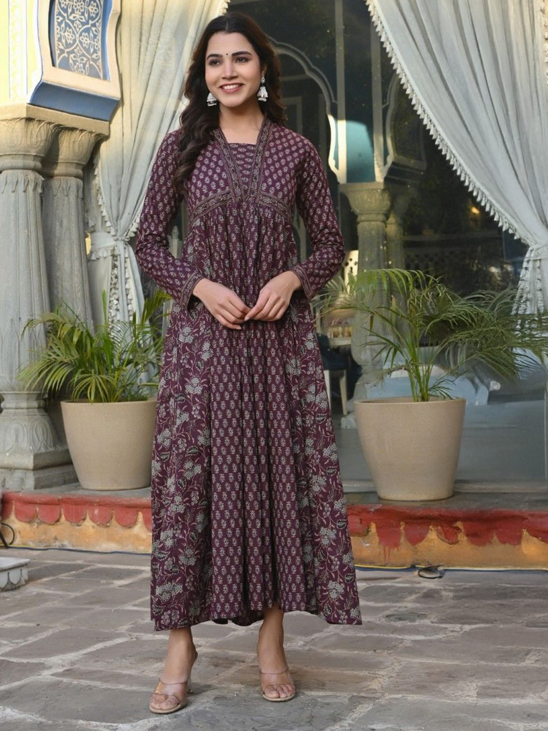 GULMEHAK Women Ethnic Motifs Printed Cotton Empire Ethnic Midi Dress
