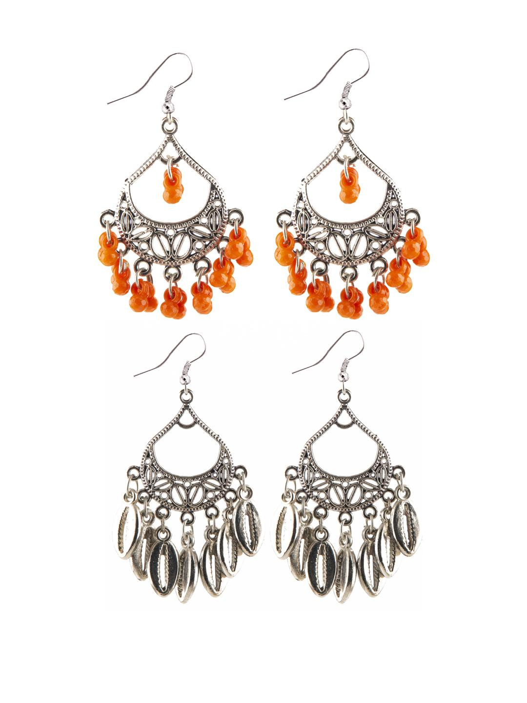 Creative Frogs Silver Oxidize Dark Orange Classic Combo Drop Earrings