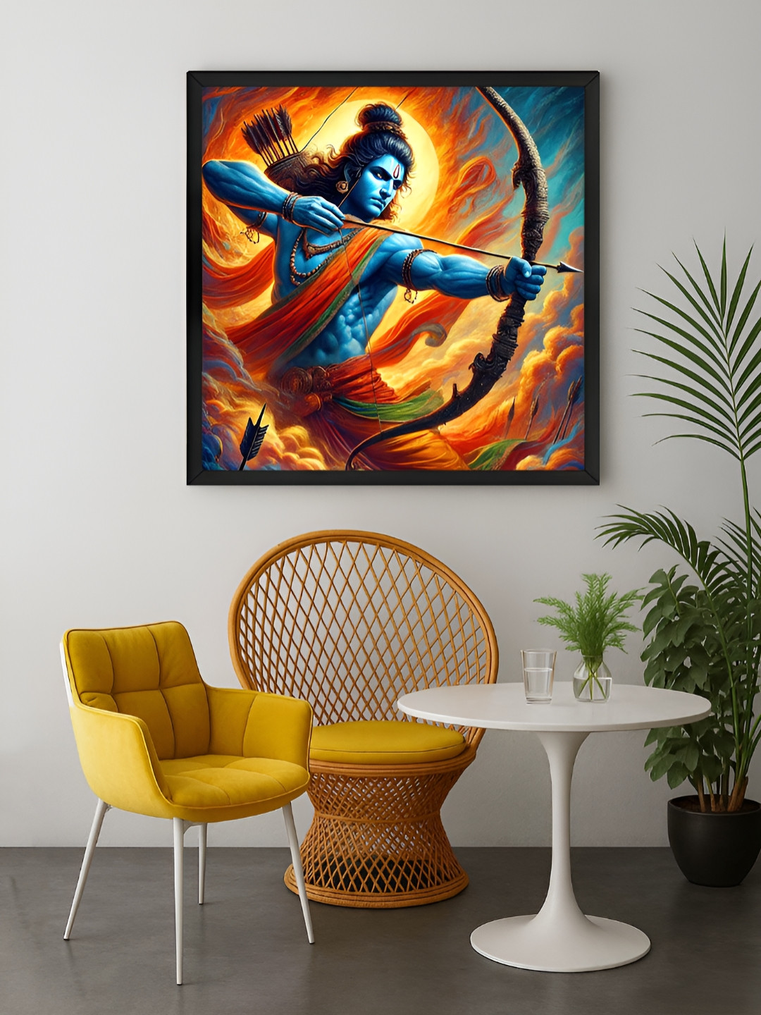 999Store Orange & Blue 1 Piece Lord Rama Religious Canvas Wall Art