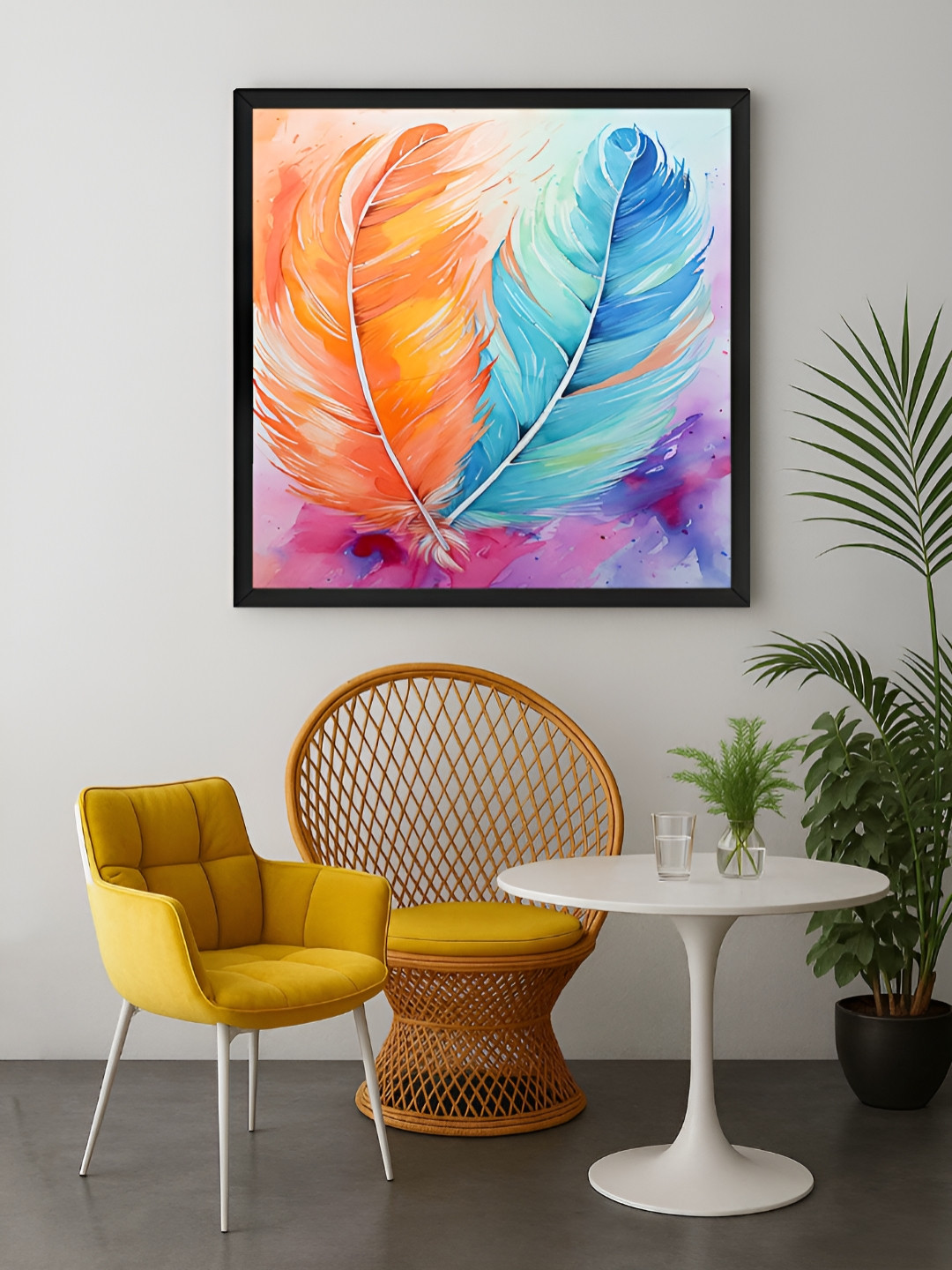 999Store White & Blue Feathers  Printed Canvas Wall Art