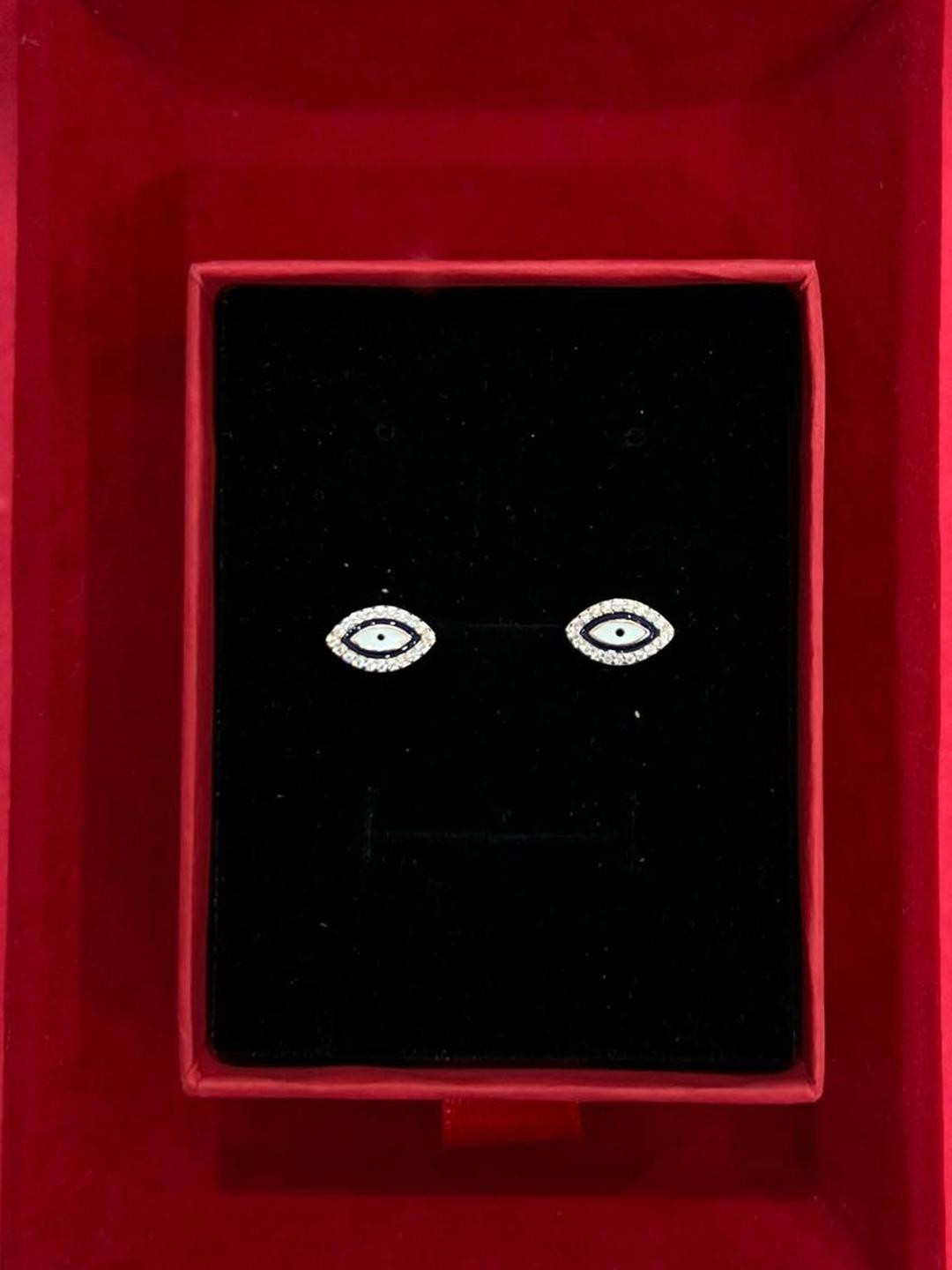 Rose Gold American Diamond Studded Nora Evil Eye Studs on Pure 925 Silver.