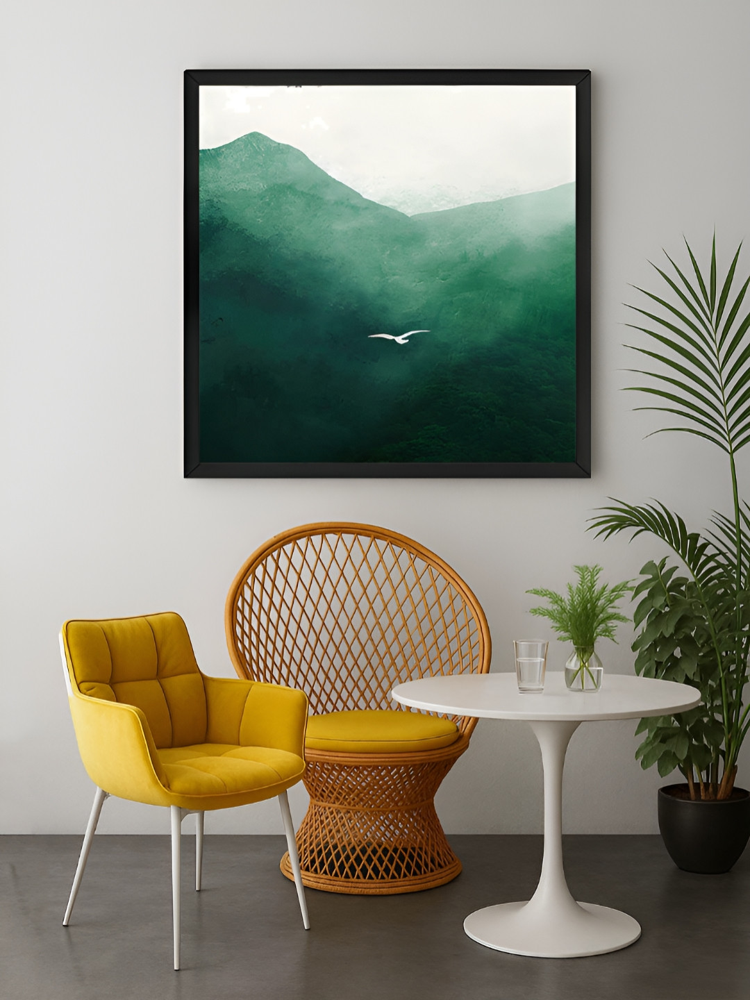 999Store Green & White Mountain Bird Canvas Wall Art