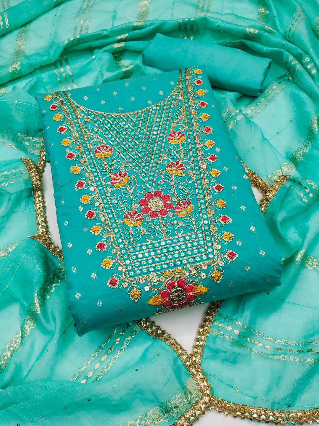 HE VAHLA Embroidered Art Silk Unstitched Dress Material