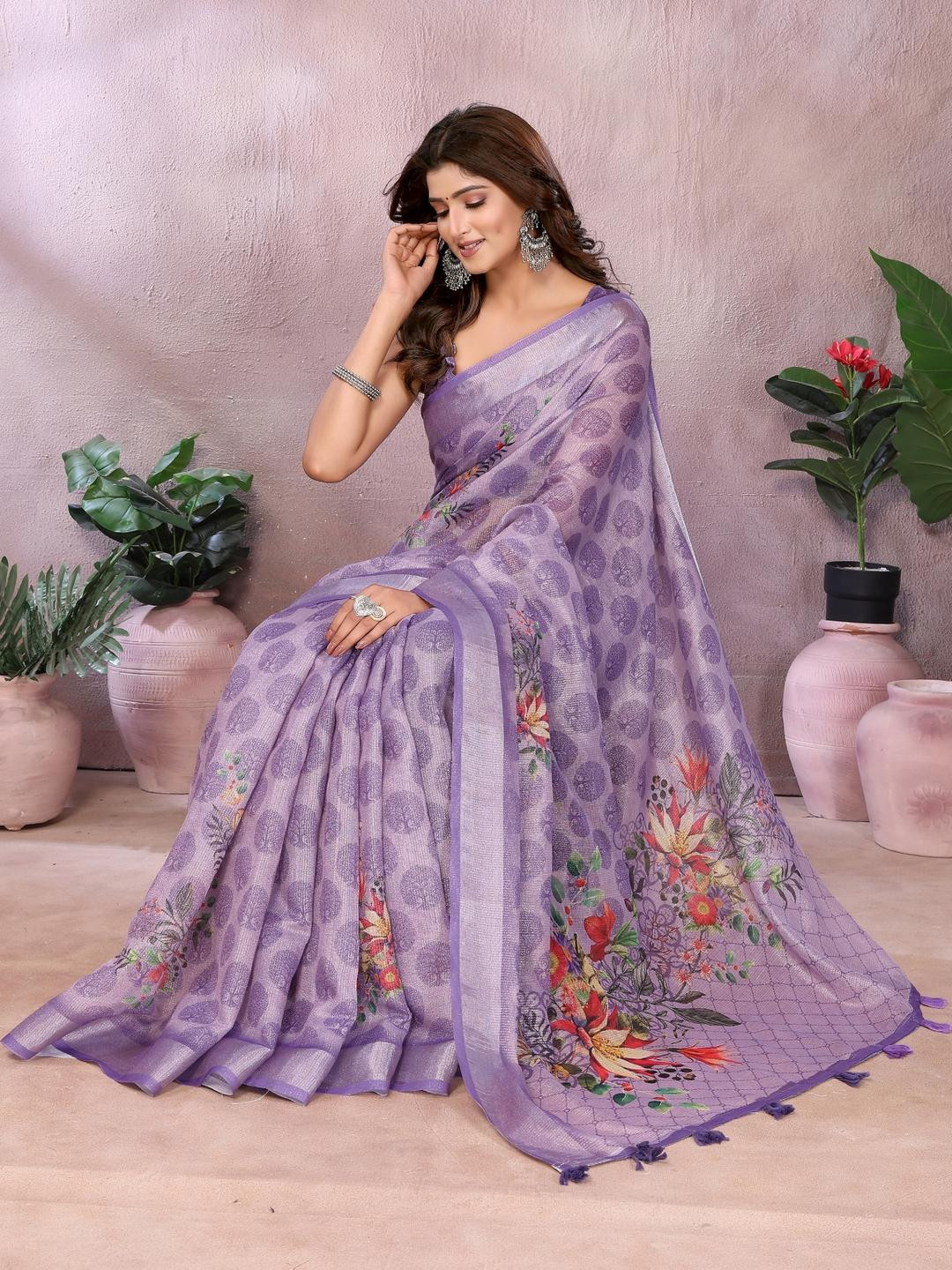 vj fashion Women Lavender Sarees