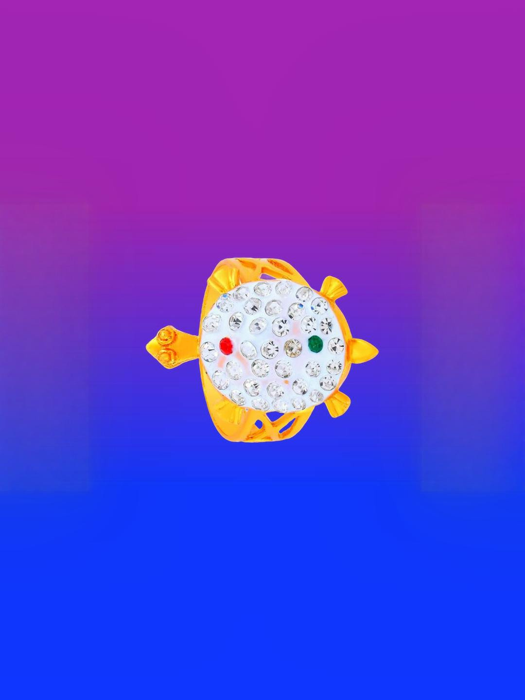 Dynamic Retail Global Unisex Gold Color Brass Crystals Ethnic Finger Ring