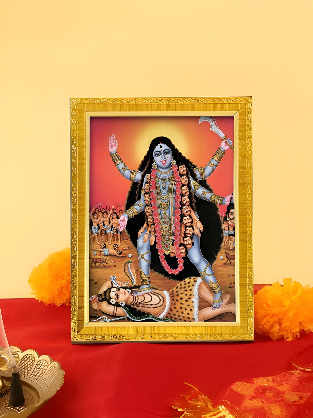 Art Street Blue & Pink Goddess Divine Devi Kali Maan Religious Wooden Wall Art