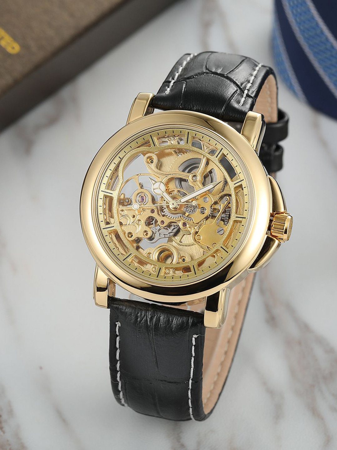 FORSINING Men Semi-Automatic Skeleton Watch with Leather Band