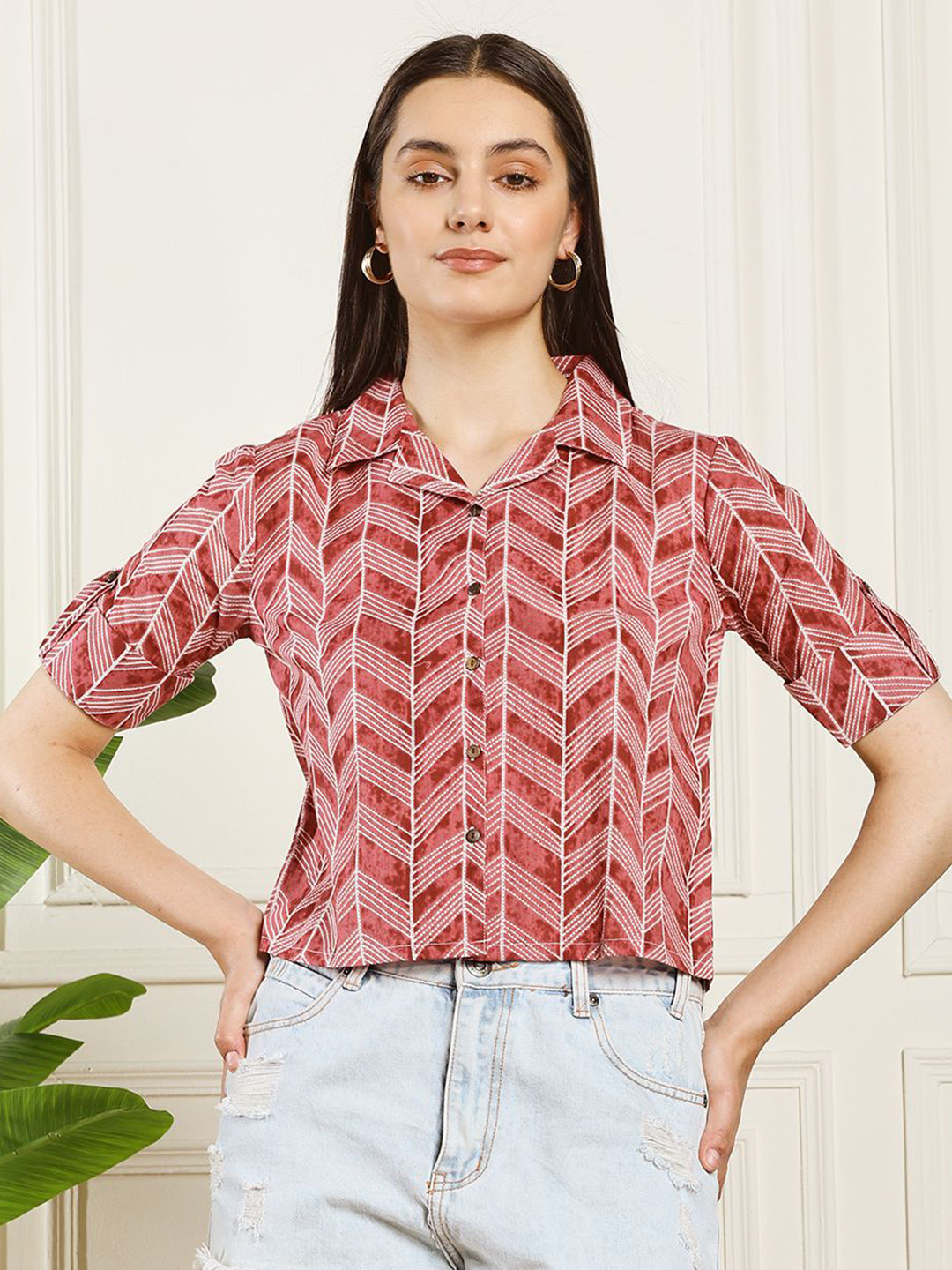 Ravaiyaa Women Striped Roll-Up Sleeves Cotton Tank Crop Top