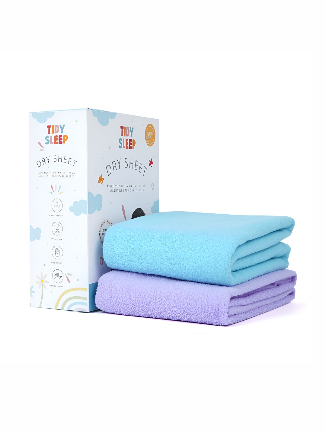 TIDY SLEEP Lavender & Blue 2 Pieces Waterproof & Reusable Bed Protector Baby Drysheet