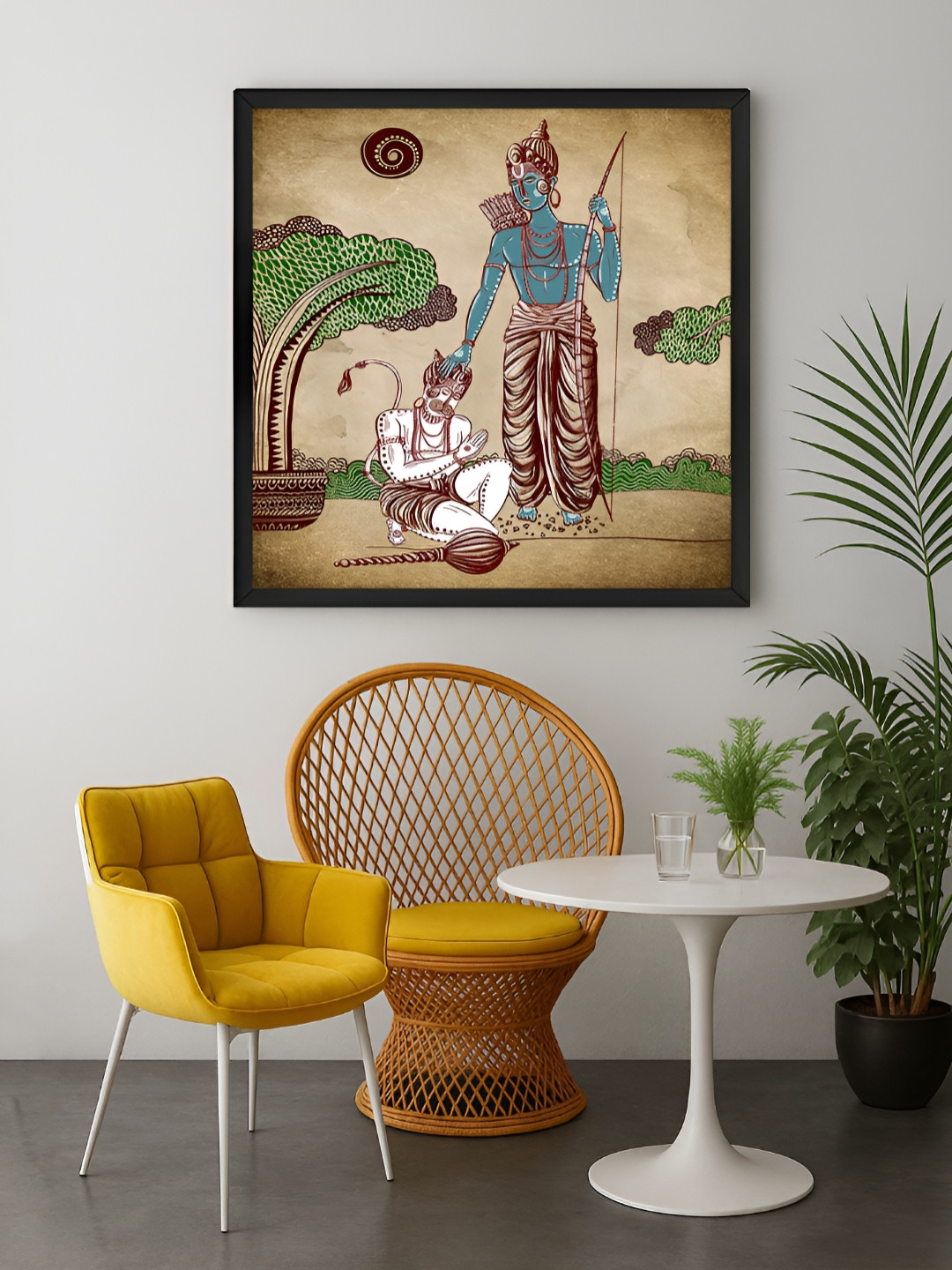999Store Brown & Green Powerful Hanuman Warrior With Ram Mantras Canvas Wall Art