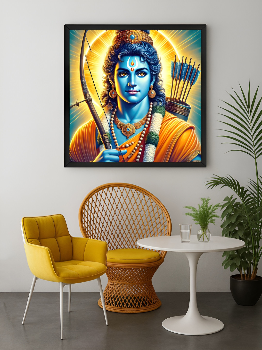 999Store Yellow & Orange Colored Lord Rama Printed Canvas Wall Art