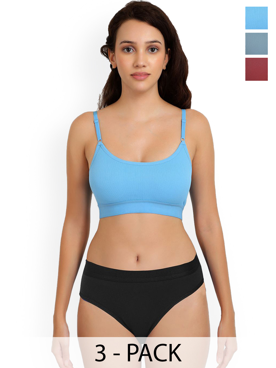 Samvar Pack Of 3 Cotton Non Padded Lingerie Sets B_Goma Set_M,B,Light_B