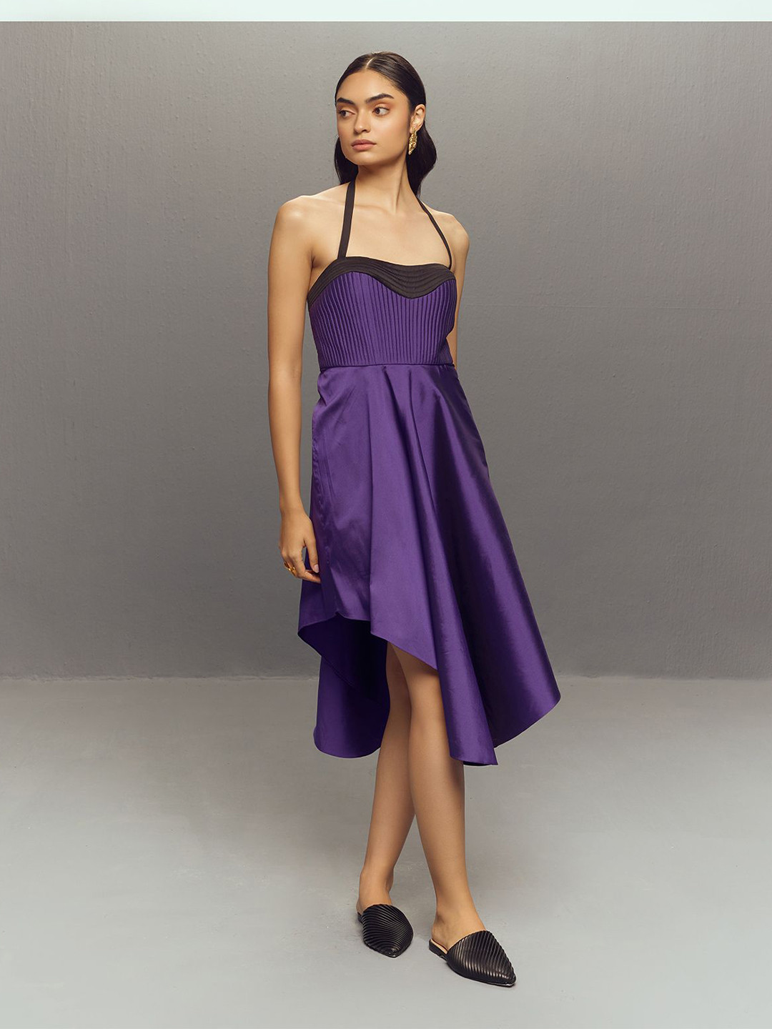 ZAITRA Women Halter Neck Quilted Fit & Flare Dress