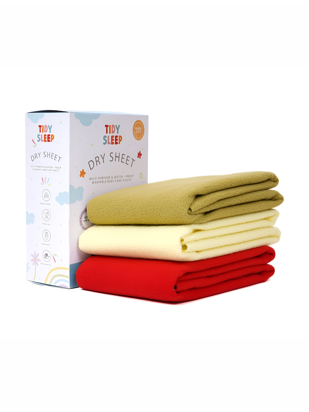 TIDY SLEEP Yellow & Red 3 Pieces Cotton Waterproof & Breathable Mattress Protectors