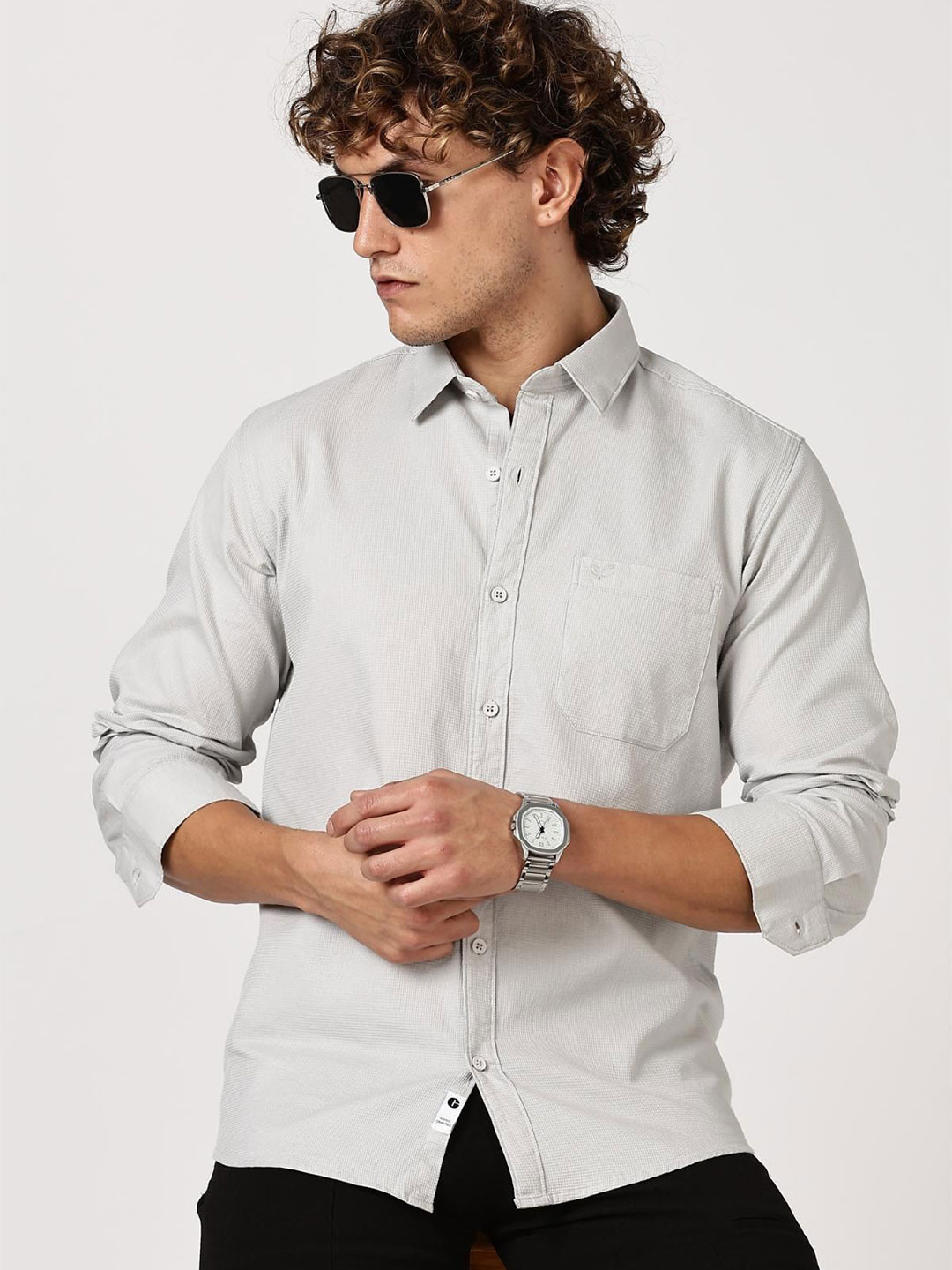 COLOR HUNT Comfort Spread Collar Long Sleeves Cotton Shirt