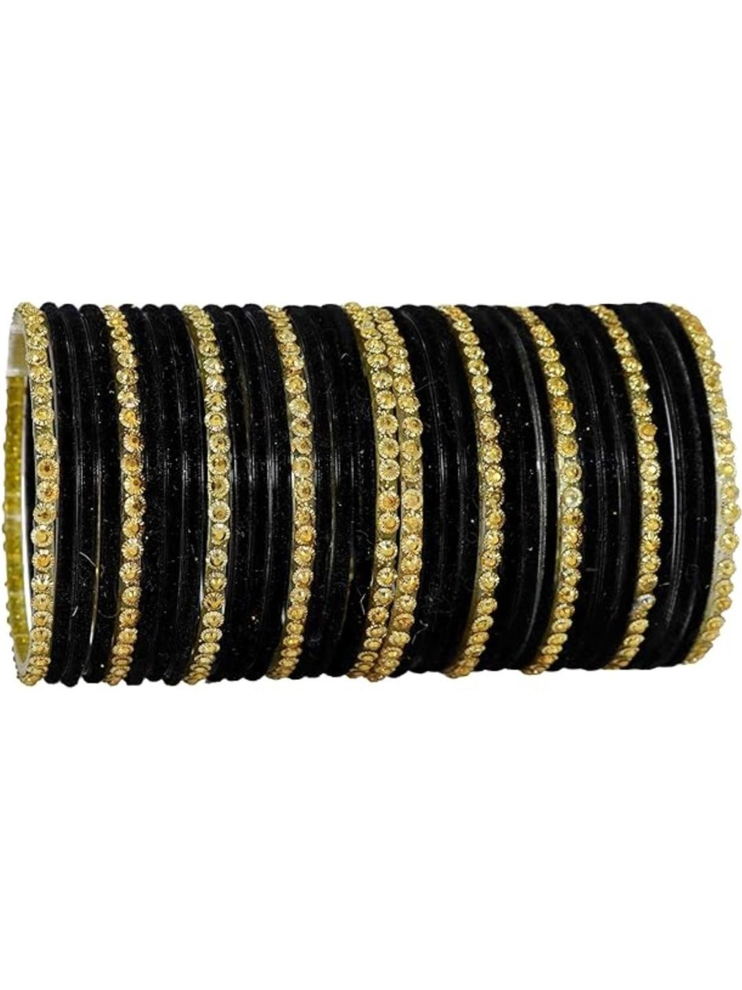 Guddan Set of 34 Black & Golden Glass Bangle Set