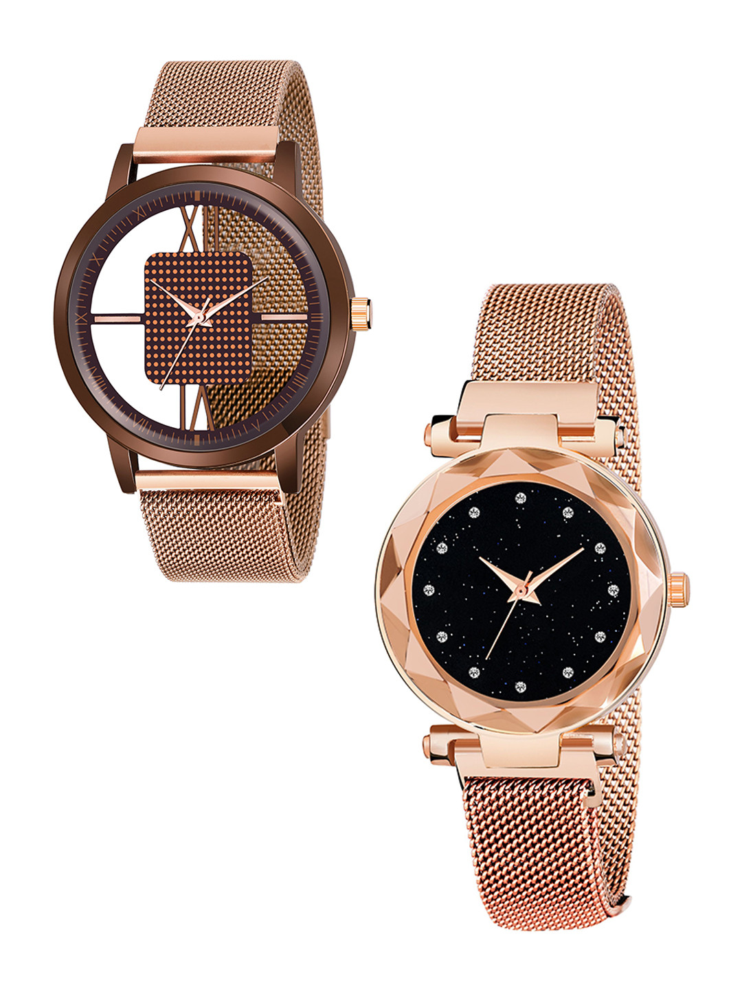 CSAMON Unisex Pack of 2  Analogue Watch GR_1007_maganet_379_RoseGold_12