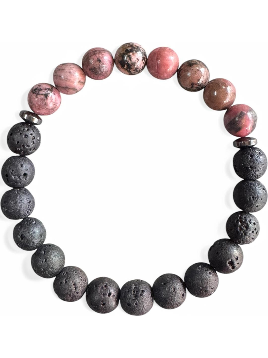 Gems Guru Metallic Lava & Rhodonite Stone Bracelet