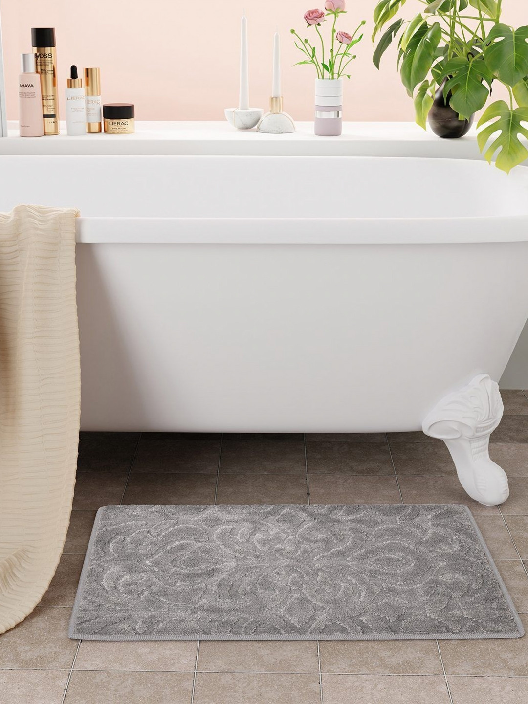Bichauna Element Grey Textured 1300 GSM Rectangular Bath Rug