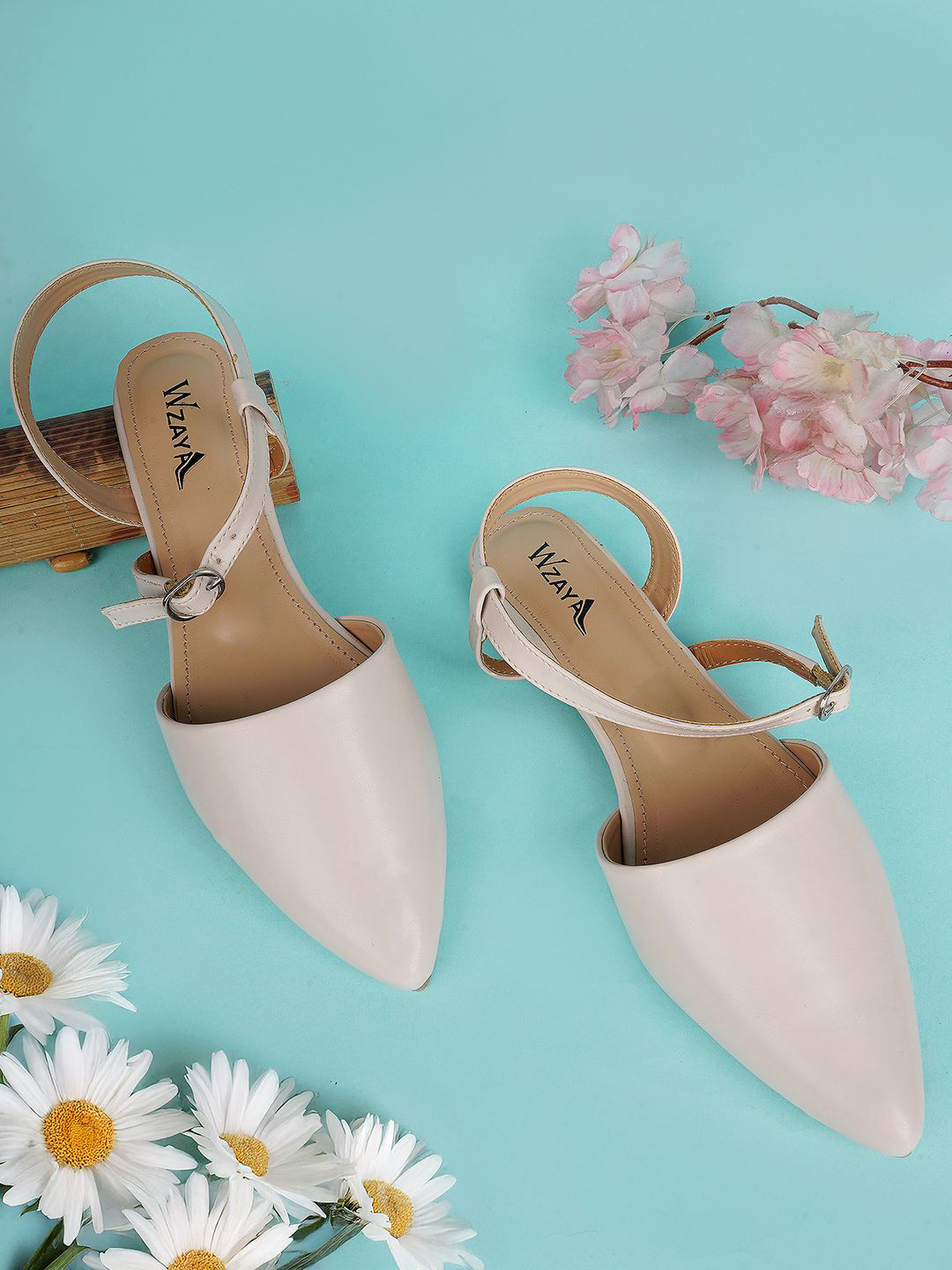 WZAYA Women Slip-On Core Pointed Toe Strappy Mules