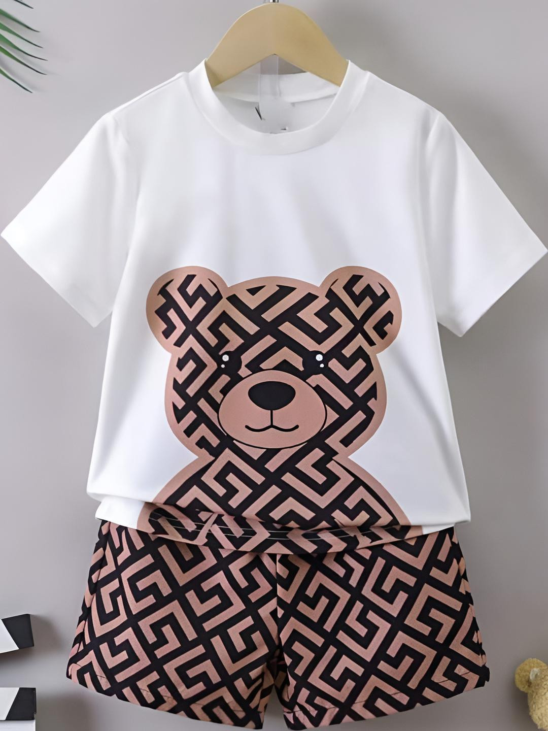 ELPIXIE FASHION Unisex Kids Teddy Bear Printed T-shirt with Shorts
