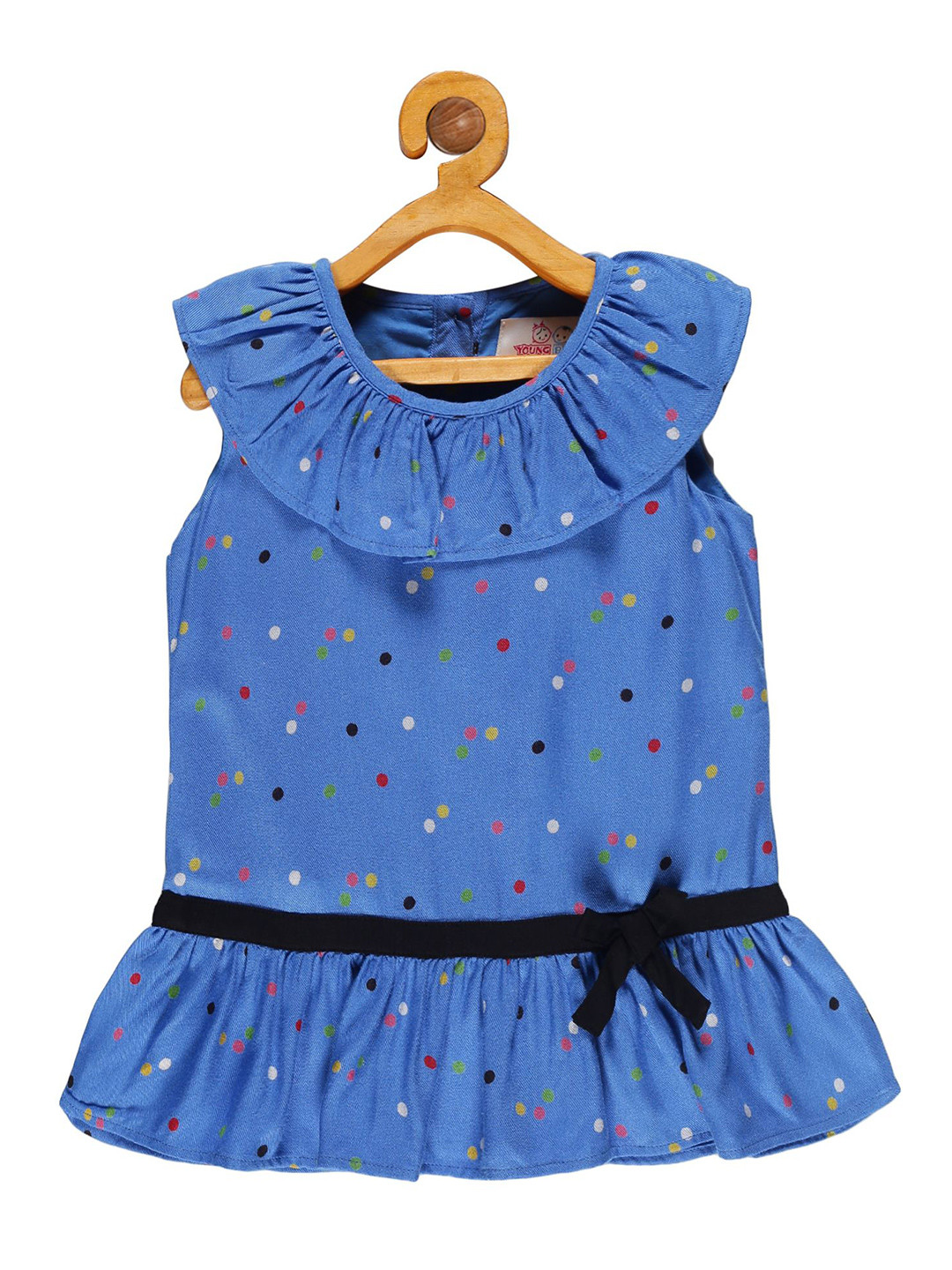 YOUNG BIRDS Girl's Polka Dots Printed Cape Sleeves Top