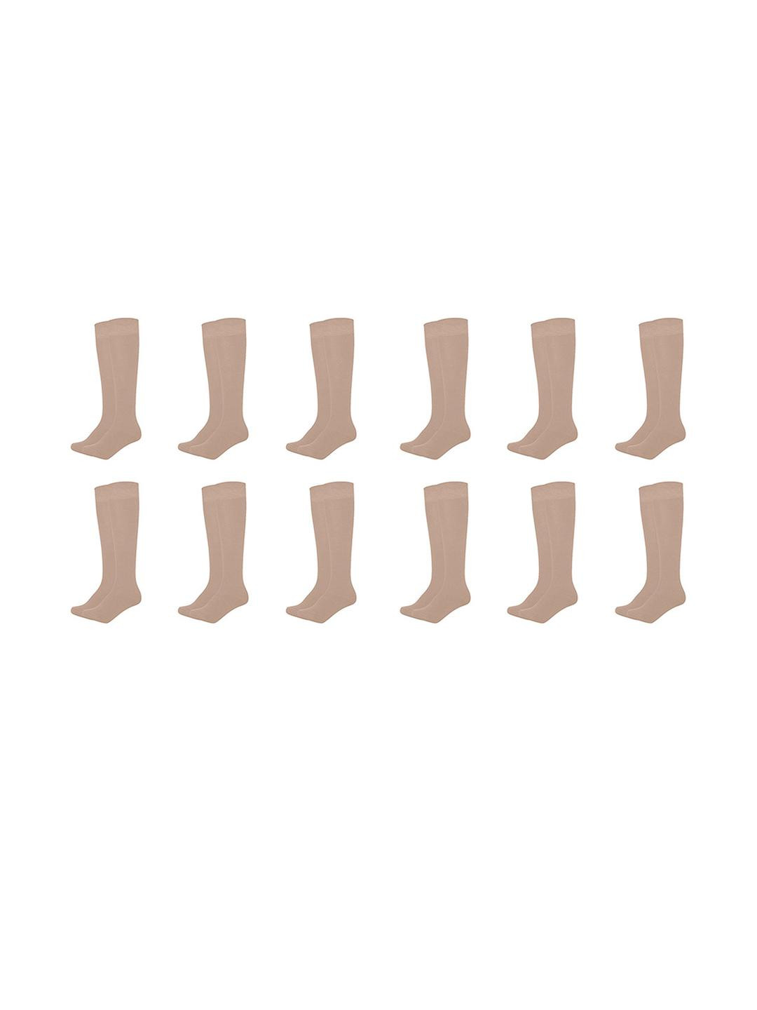 MUKHAKSH 12 Pairs Lycra Beige Knee Length Socks