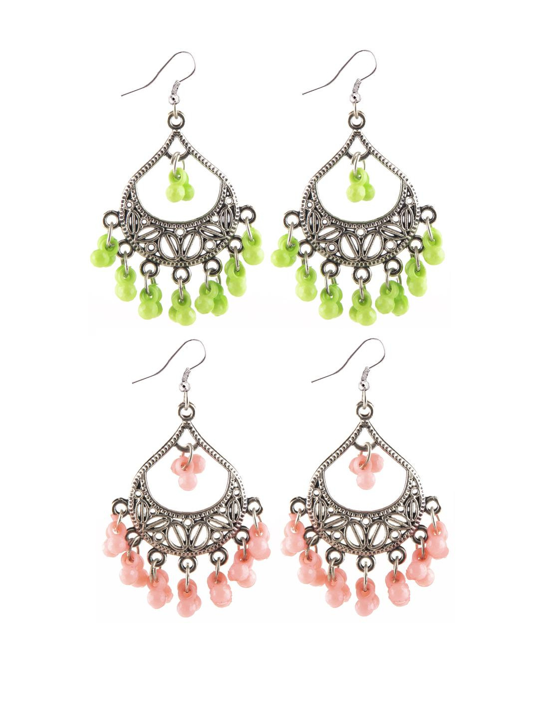 Creative Frogs Girls Pack Of 2 Multi Color Silver-Plated Oxidize Geometric Drop Earrings